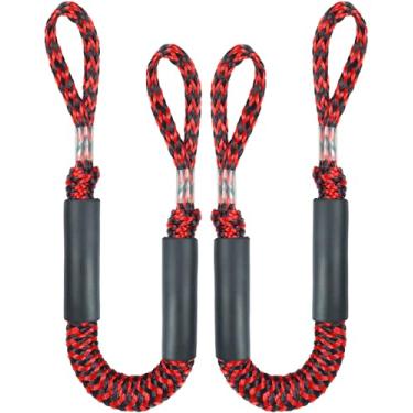 Imagem de Geelu Linha de doca elástica de 2,5 m, 2 peças, cordas para para-lamas, boias ou para ancoragem, pontões, acessórios de barco para barcos, jet ski, seadoo, Yamaha (vermelho + preto, 2,5 pés)