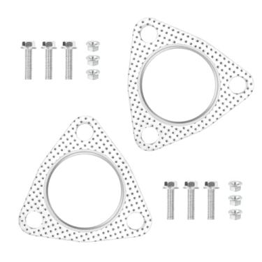 Imagem de 2 peças de junta de flange de escape com 6 peças de parafusos de escape e 6 peças de kit de porcas, junta de escape composta de grafite para reparo de flange de escape, acessórios universais de carro