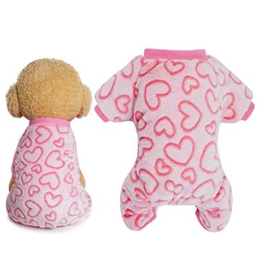 Imagem de Dxhycc Pijama de lã para cães pijama de coração de cachorro fofo pijama quente macio roupas de férias para animais de estimação pequenos e médios (rosa, G)