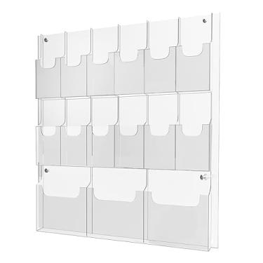 Imagem de Nalwort porta-panfletos de acrílico, 3 porta-revistas e 12 porta-panfletos, suporte transparente para exibição de folhetos, suporte para folhetos com três dobras, porta-livros para casa, esc