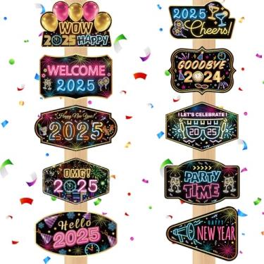 Imagem de Decorações de porta de ano novo neon 2025 colorido neon feliz ano novo letreiro porta banner neon fogos de artifício 2025 ano novo bem-vindo varanda banner pendurado pano de fundo para 2025 artigos de