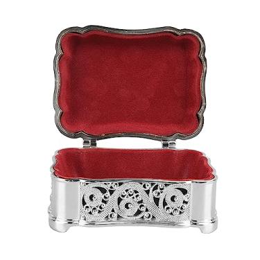 Imagem de Caixa de armazenamento de joias de metal liga vintage pequeno baú de tesouro organizador de bugigangas para brincos colar pulseira anel ouro, design vintage, grande capacidade, (Prata)