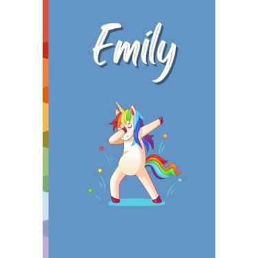 Imagem de Emily (6x9 Journal): Lined Writing Notebook with Personalized Name, 120 Pages: Rainbow Dabbing Unicorn on Blue with Cute and Fun Quote, Perfect Personalized Name Gift Journals