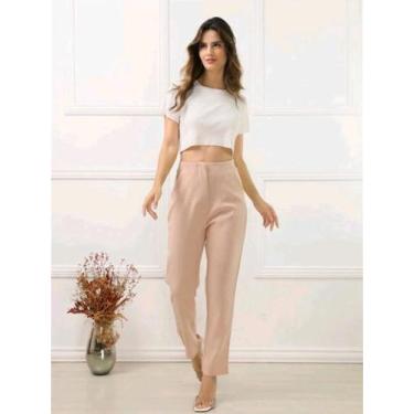 Imagem de Calça Alfaiataria Zaraaa Feminina Cintura - estacao, Bege, GG