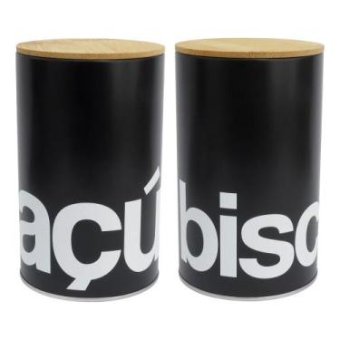 Imagem de Kit 2 Latas de Açúcar e Biscoitos Preta Bambu - Herméticas - Mai Home