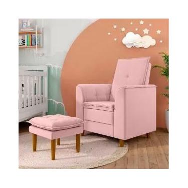 Imagem de Poltrona de Amamentação Quarto Infantil com Puff Kate Pés Palito Suede