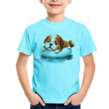 Imagem de Camiseta Infantil Cachorrinho Na Piscina  - Foca na Moda, Azul claro, 