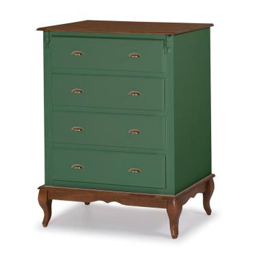 Imagem de Cômoda de Madeira 4 Gavetas Pés Luiz XV 60816 Hannover Linz Móveis - Verde Musgo/Imbuia Glazer
