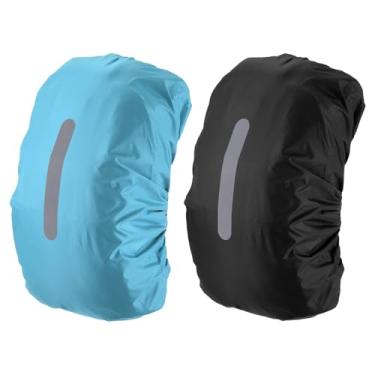 Imagem de PATIKIL Capa de chuva impermeável 30-40L, 2 peças, capa de mochila antiderrapante com alça refletiva vertical, permanece seca para caminhadas, acampamento, caça, P, preto/azul lago