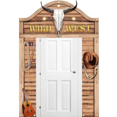 Imagem de Hooqict Banner de varanda ocidental caubói decorações de porta de festa de aniversário sinal de boas-vindas faixa de festa cowboy pano de fundo do oeste selvagem suprimentos para pendurar