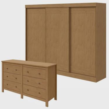 Imagem de Conjunto de Guarda-roupa 3 Portas 4 Gavetas Nice e Cômoda 6 Gavetas Maggiore New