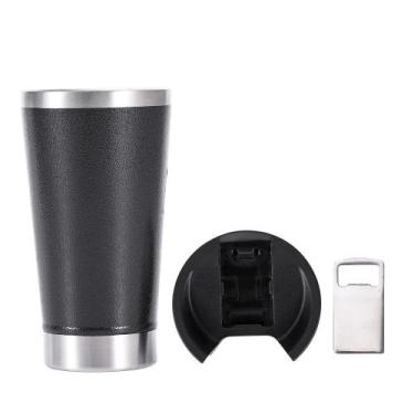 Imagem de Copo Térmico Cerveja Chopp Gelo Tampa Abridor Inox 473ml Preto - Copo 