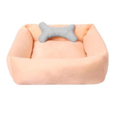 Imagem de Caminha Pet Cama De Cachorro E Gato Casinha Confortável Lavável Antiderrapante 55cmx50cm Colchonete (rose com osso cinza)