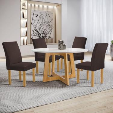 Imagem de Conjunto Mesa Arizona 120cm Com 4 Cadeiras Canela Tampo Redondo Plus Com Vidro Cinamomo-off White-marrom
