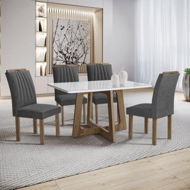 Imagem de Mesa Arizona 120cm Com 4 Cadeiras Arizona Tampo Smart Plus Com Vidro Chocolate-off White-cinza