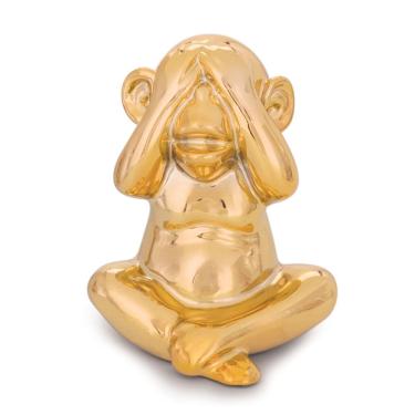 Imagem de Enfeite Decorativo Macaco Não Vejo Cerâmica Dourado 12,5 Cm M02 - D'rossi