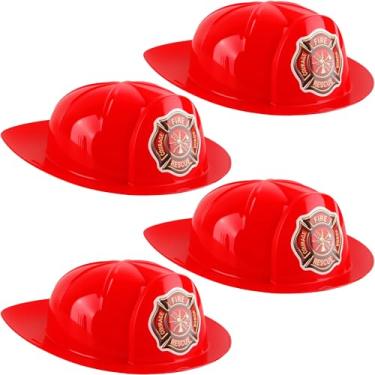 Imagem de Cotiny 4 Pack Kids Firefighter Hats Plastic Fire Helmet Fireman Costume Hat for Kids Fireman Cosplay Halloween Party Decor (Color Style 3)