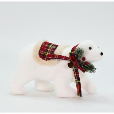 Imagem de Natalino Enfeite Ursinho Polar Com Cachecol Xadrez 18 Cm