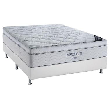 Imagem de Cama Box Casal: Colchão Molas Superpocket Ensacadas Ortobom Freedom Visco + Base Crc Courano White (138x188)
