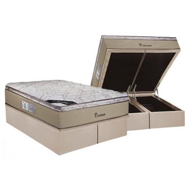 Imagem de Kit Cama Box Baú Queen Platinum New com Colchão Molas Ensacadas Suede Bege 158x198 Luck...