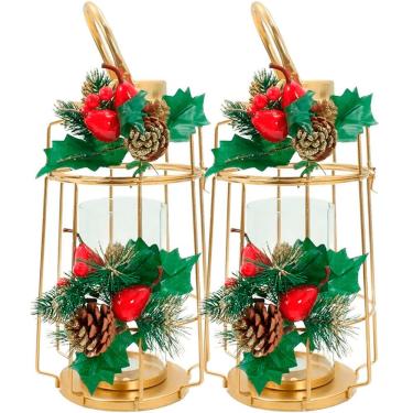 Imagem de Kit 2 Lamparina Natalina Dourada Em Metal Decorativa De 36cm