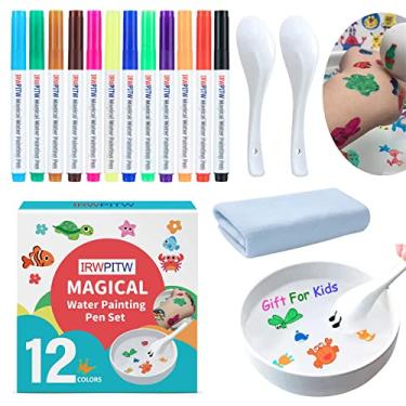Imagem de IRWPITW Magic Drawing Pen Bundle, 12 Colors Magical Water Painting Pens for Kids, Kiddies Create Magic Pen Floating Ink Drawings Set with Spoon and Towel, Tattoo Water Marker Gifts for Boys and Girls