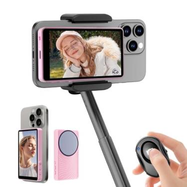 Imagem de Monitor magnético para selfie, Vlog, tela de alta definição, controle remoto Bluetooth, usando câmera traseira do telefone para transmissão ao vivo de selfie, TikTok, compatível com iPhone e Android