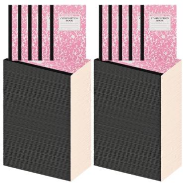 Imagem de Fainne Pacote com 100 cadernos de composição A5, caderno de composição pautada larga em massa, cadernos pautados universitários, capas de mármore, para sala de aula, material de escritório, 30 folhas