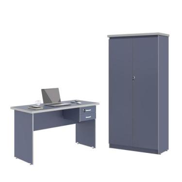 Imagem de Mesa de Escritorio com Armário 2 Portas Pampulha Azul - CASA H