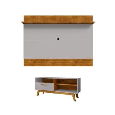 Imagem de Conjunto Painel e Rack Whiterun Cinamomo Off White - CASA H