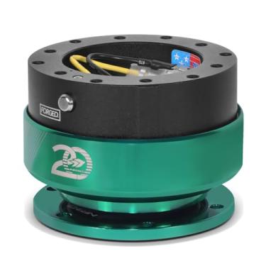 Imagem de NRG INNOVATION Liberação rápida 2.0-20 anos aniversário de corpo preto/anel esmeralda compatível com adaptadores de cubo de volante com espaçamento de parafuso de 70 mm de 6 parafusos, kit de