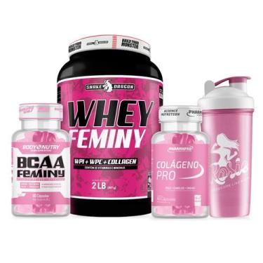 Imagem de Kit Feminy Whey Protein 907g BCAA 60 Cáps Colágeno 60 Cáps Coqueteleir