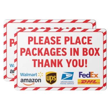 Imagem de 101SIGNCITY - 30,5 x 20,3 cm, 2 unidades, placa de entrega de embalagem de alumínio - Coloque os pacotes na caixa com película protetora para uso ao ar livre