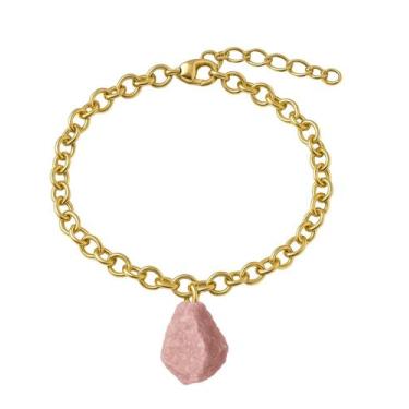 Imagem de Pulseira de Jaspe Rosa - Cristal Natural, Banho Ouro 18k