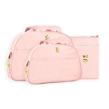 Imagem de Kit Mave Baby 4 Pçs Sacola Frasqueira Trocador Porta Mamadeira, Rosa