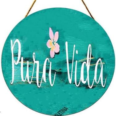 Imagem de Placas redondas de madeira/Pura Vida Costa Rica presente dormitório decoração de quarto Pura Vida placa de viagem mar cigano Califórnia atacado placa de praia cozinha café pub decoração, arte de placa