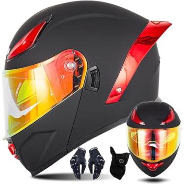 Imagem de Capacete De Motocicleta Capacete De Moto Com Viseira Solar Dupla, Capacete Modular De Rosto Inteiro Para Adultos Ciclomotor Scooter Street Bike, Vários Orifícios De Ventilação, D, XXL(63