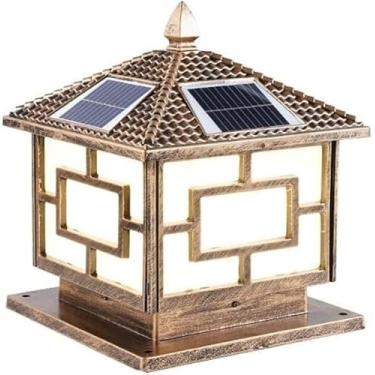 Imagem de Poste Solar Ao Ar Livre Europeu, Lâmpada De Assoalho De Gramado De Jardim à Prova D'água Villa Gate Landscape Pillar Lamp Para Iluminação De Jardim De Pavilhão De Garagem, Bronze, H 40cm/15.7in
