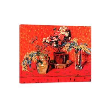 Imagem de Natureza Morta Quadro Parede em Tela-Famosas Pinturas para Sala de Jantar-Azaleias-Decoração Cozinha Vintage 20x25cm Tela Embrulhada