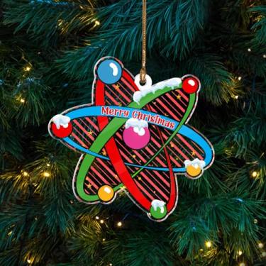 Imagem de Enfeite de Natal Science Atom 2025, decoração de árvore suspensa de acrílico para estudantes, cientistas, professores, ornamento de Natal com símbolo de átomo para amantes de química científica