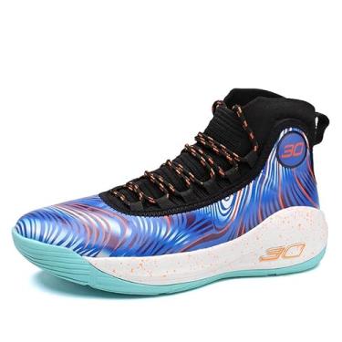 Imagem de Novetra Tênis de basquete masculino, cano alto, respirável, antiderrapante, para treinamento interno e externo(Black Blue,42 BR)