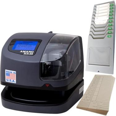 Imagem de AMANO TCX-35 Time Clock Starter Pack, inclui porta-cartões e 100 cartões de ponto, relógio eletrônico perfurador para pequenas empresas, feito nos EUA (pacote)