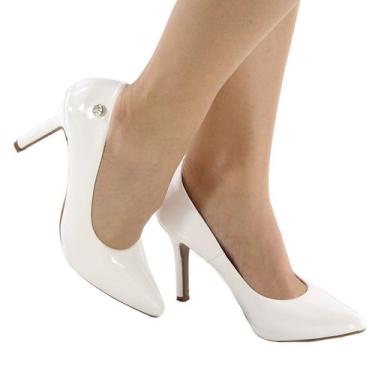 Imagem de Scarpin salto alto fino 9cm branco com button er271 - Emília Ribeiro, 