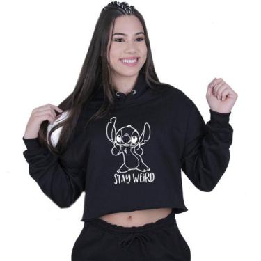 Imagem de Cropped Moletom Feminino Lilo Stitch Stay Weird - Lafre, Preto, G