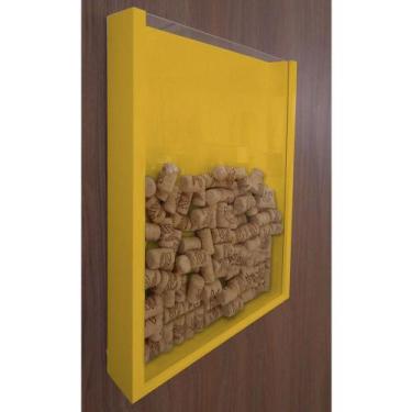 Imagem de Quadro Porta Rolhas De Vinho Champanhe Tampinhas Decorativo Amarelo La
