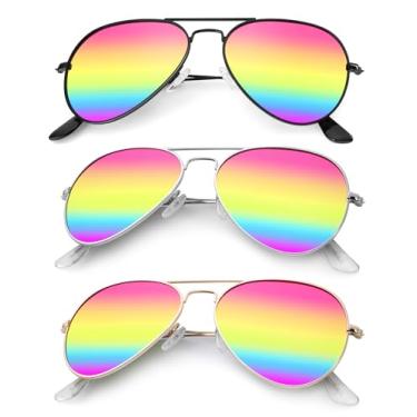 Imagem de KALIYADI Óculos De Sol Aviador Polarizados Para Homens E Mulheres, Metal Com Bloqueio Uv, Pacote 3 (Arco-Íris, 58 Mm)