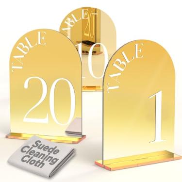 Imagem de Framokoko Números de mesa de casamento arqueados espelhados 1-10 com suportes, letra dupla face de 12,7 x 17,8 cm, placa de casamento acrílica, decoração de centro de mesa para festa de recepção de