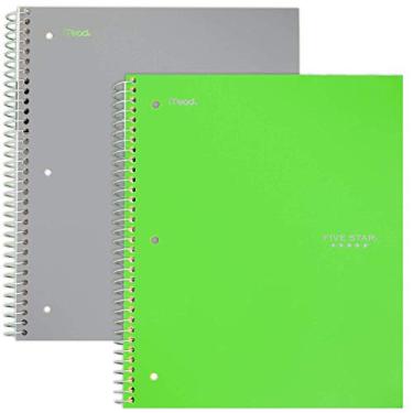 Imagem de Cadernos espirais, 3 assuntos, papel pautado pela faculdade, 150 folhas, 28 x 21 cm, cinza, limão, 2 unidades