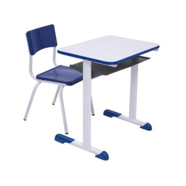 Imagem de Kit Escolar Individual Azul Mesa MDF e Cadeira Infantil 03 A 05 anos -