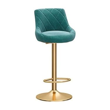 Imagem de UINGBPXT Banqueta giratória com apoio para as costas, cadeiras de jantar de veludo, altura ajustável com apoio para os pés de metal, banco alto de base